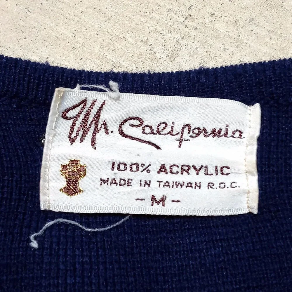 Vintage Mr. California Navy Blue Knit Sweater Cardigan - Size Medium